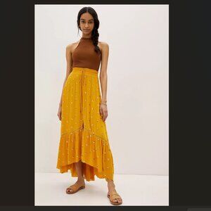 Traffic People Anthropologie Mustard Yellow BoHo Boutique Skirt Size XL
